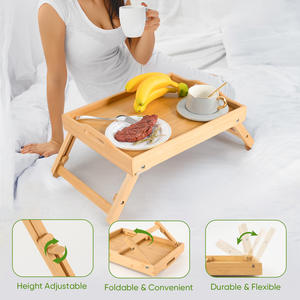 Mesa de Cama Plegable de Madera Maciza Moderna con Asas, Mesa Portátil para Servir el Desayuno y Uso en Sofá con Altura Ajustable - Product Image 5