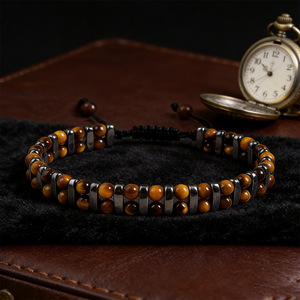 Pulsera de cuentas de ojo de tigre y hematita para hombre, ajustable, trenzada, con energía curativa, piedra natural, apilable, regalo de joyería para hombres - Product Image 3