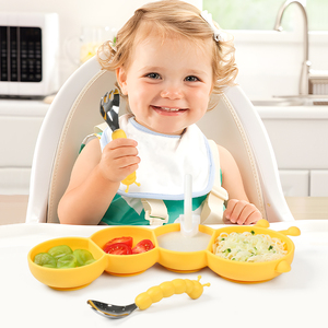Bol bébé en silicone en forme de chenille, 100 % qualité alimentaire, design compartimenté pour les mangeurs difficiles, vaisselle qui ne glisse pas - Product Image 3