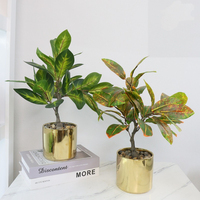 Plante artificielle en pot, plante décorative avec pot en céramique, finition dorée, 41x11x12cm VP-HL009