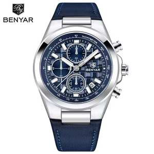 2025 nouvelle marque BENYAR 5206 hommes Quartz chronographe montre bracelet en cuir conception Simple étanche sport lumineux - Product Image 4