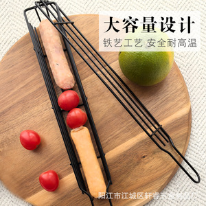 Pince à hot-dogs et barbecue multifonctionnelle en bois pour l'extérieur, avec filet antiadhésif pour jambon et saucisses, idéale pour le camping - Product Image 3