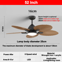 Nuevo Ventilador de Techo Moderno de 52 Pulgadas con 5 Aspas, Estilo Nórdico Simple, Color Negro, con Lámpara LED, Iluminación LED, Lámpara LED Clásica Negra, 2025