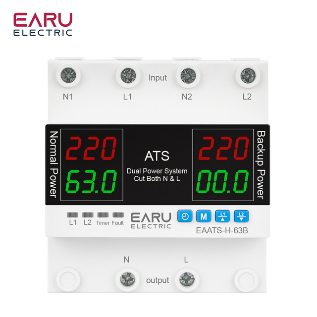 Cut Both L+N Lines 2P AC 100V 220V 63A 100A ATS Priority Phase Automatic Transfer Switch Voltage Protector Slef-recover EAATS-H