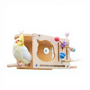 Nid d'oiseau en bois à motif solide avec clocher bouton fermeture nid de jeu d'oiseau et maison <span class=keywords><strong>perchée</strong></span> pour l'élevage d'oiseaux - Product Image 2