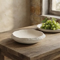 ARM LVG Plat de service peu profond en céramique beige jaune, style luxe léger, texture de poterie rustique, en grès porcelaine, pour fruits et collations