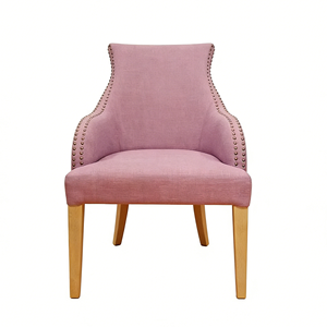 Upholstered Accent <strong>Chair</strong> with Nailhead Trim, <strong>Blush</strong> <strong>Pink</strong> Linen Fabric Wingback Armchair with Solid Wood Legs - Product Image 1
