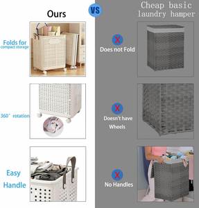 Panier à linge pliable en plastique 50L/60L, panier à linge sale, panier à linge de salle de bain personnalisable avec roulettes universelles - Product Image 2