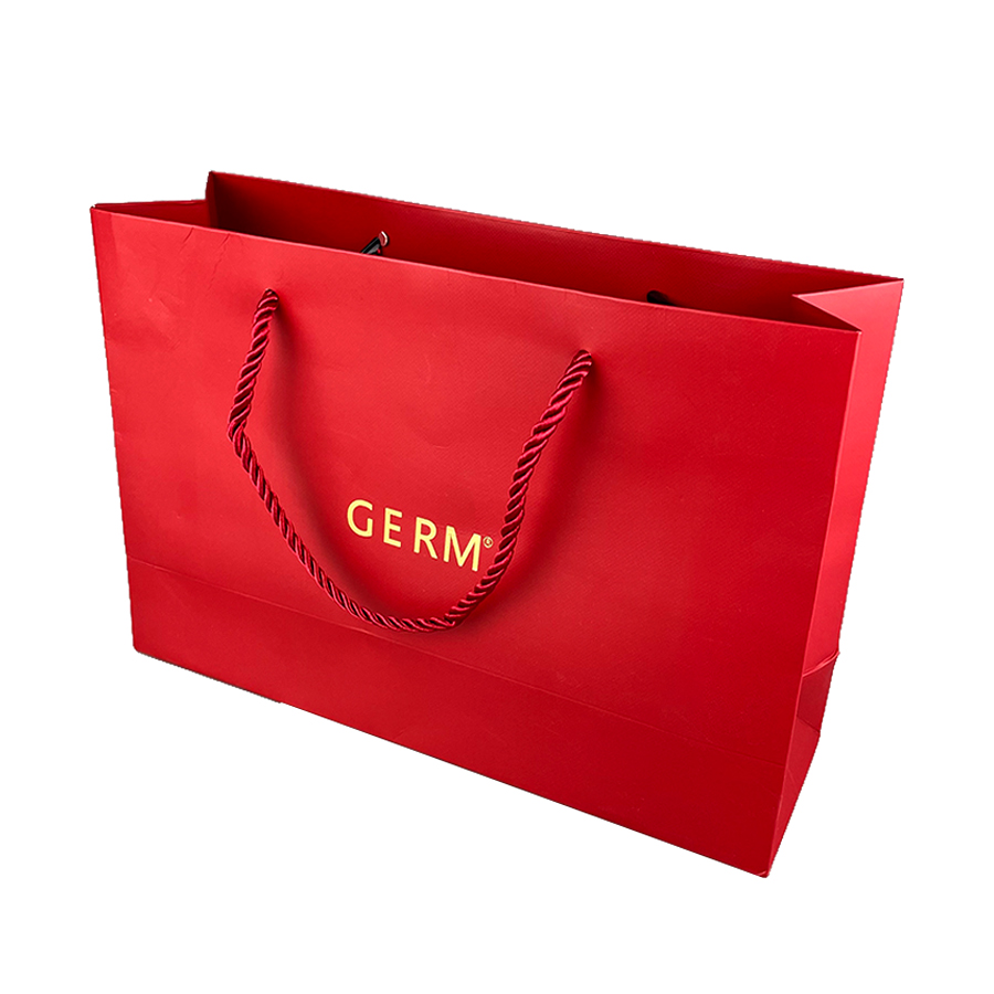 Eco Friendly Wholesale Luxury Shopping Bag Custom Printed Red Paper Bag With Gold Stamping Logo