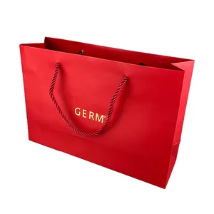 Umwelt freundliche Großhandel Luxus-Einkaufstasche Individuell bedruckte rote Papiertüte mit Golds tempel Logo