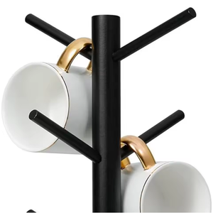 Porta Tazze da Caffè e Tè Salvaspazio da Appoggio con Base Spessa <span class=keywords><strong>in</strong></span> <span class=keywords><strong>Legno</strong></span> e 6 Ganci - Supporto a Sospensione per Tazze - Product Image 2