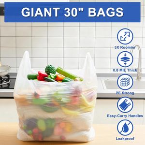 ถุงช้อปปิ้งพลาสติก PE สีขาวขนาดใหญ่พิเศษ ย่อยสลายได้ ใช้ซ้ำได้ ทนทาน สำหรับเสื้อผ้า ของชำ มีหูหิ้ว 100 ชิ้น - Product Image 5