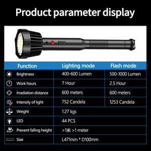 Lampe torche tactique étanche IP65 anti-chute : 1000 lumens avec stroboscope d'urgence pour le sauvetage, le camping, la randonnée - Product Image 6