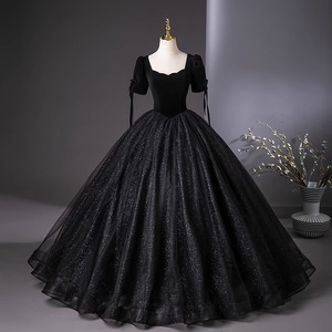 Black Tulle Evening Gown For Women Stage Performance Dress Solid Color Elegant Ball Gown For Solo Singing Hosting Piano - Product Image 1