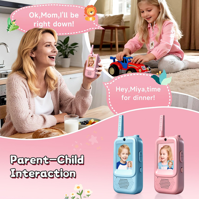 Children's Rechargeable Video Walkie Talkie for Kids with Long Range IP55 Water Resistance VHF/UHF Frequency Outdoor Use