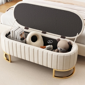 Elegant Upholstered Velvet Storage Ottoman with Button-Tufted,Storage Bench with Metal Legs for Bedroom Living Room - Product Image 2