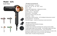 Pengering Rambut Elektrik Lipat Profesional Big Wind 2000W dengan Nozzle Konsentrator Teknologi Ion Negatif 2-Kecepatan/3-Suhu