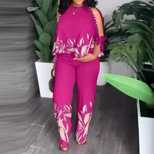 Nouvelle Collection : Ensemble 2 Pièces Chic Imprimé Floral – Hauts et Pantalons en Satin à Col Rond, Coupe Ample Décontractée avec Taille Ceinturée, Grandes Tailles - Product Image 4