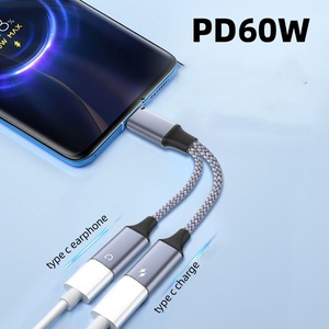 <span class=keywords><strong>Adaptateur</strong></span> de <span class=keywords><strong>casque</strong></span> <span class=keywords><strong>audio</strong></span> 2-en-1 de haute qualité Type-C à Type-C Splitter de charge 10cm Paire torsadée Veste en PVC pour Smartphones - Product Image 3