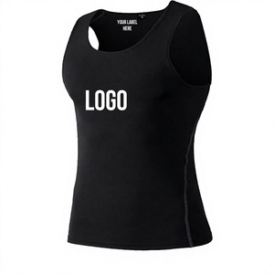 Camiseta sin mangas de cuello redondo para hombre, diseño personalizado, transpirable, con estampado por transferencia térmica, compresión, tejido de spandex/poliéster, de secado rápido - Product Image 3