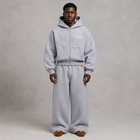 Ensemble de survêtement pour homme, personnalisé, avec sweat à capuche zippé en polaire uni à motif requin en relief, grande taille, et pantalon de survêtement noir en coton assorti