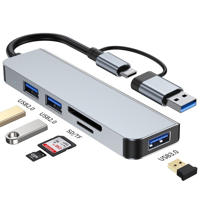 5 in 1 Aluminum USB C Hub with SD TF Card Reader 3 USB 3.0 Ports for PC Laptops MacBook Pro Air iMac Pro Surface Tablet PC