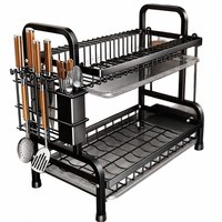 Égouttoir à vaisselle métallique à 2 niveaux avec fonction de drainage, support de rangement de cuisine multifonctionnel pour tiroir, pour bols, baguettes et assiettes, gain de place
