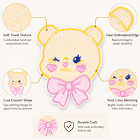 Écussons brodés personnalisés en gros pour serviettes, motifs animaux mignons, crème douce, nœud rose, en chenille, pour vêtements d'enfants, sacs et chapeaux