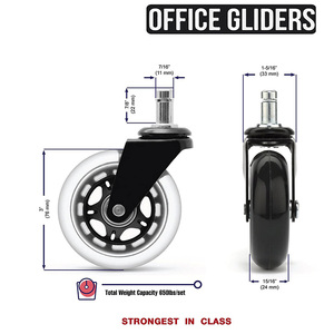 Cadeira de escritório com rodas para escritório, peças para cadeira de escritório, rodízio de reposição em PU de 3 polegadas - Product Image 4