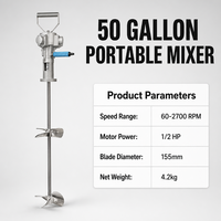 Mélangeur pneumatique portable de 50 gallons, 1/2HP, 60-2700RPM, agitateur de peinture industriel, diamètre de la lame de 155 mm, 42L/min d'air