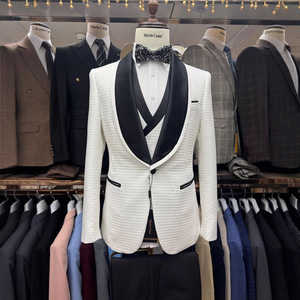 Weiße Herren 3-teilige Anzug <span class=keywords><strong>Blazer</strong></span> Weste Hosen-Flat Front Style für Business oder Groom smen Hochzeit - Product Image 1