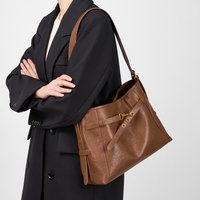 Sac fourre-tout grande capacité en cuir véritable pour femme, couleur unie, fermeture éclair, noir, mode niche, pour ordinateur portable, bandoulière, idéal pour les trajets quotidiens