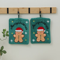 Serviette de toilette suspendue en polaire corail brodée pour Noël, serviette décorative absorbante pour cuisine et salle de bain, cadeau de Noël