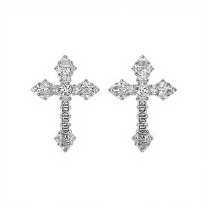 Orecchini a croce Vsmundce in oro, argento 925, con cristalli e strass, montatura a griffe, gioielli religiosi cristiani unisex - Product Image 1