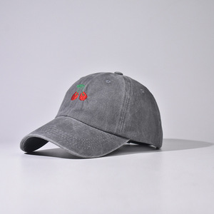 Casquette de baseball pour <span class=keywords><strong>femme</strong></span>, style dessin animé cerise, tendance, pour l'extérieur, type trucker, délavée, polyvalente, réglable, avec broderie de fruits mignons - Product Image 2