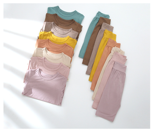 Ensemble de pyjama d'été uni léger à manches courtes en soie glacée pour bébés filles et garçons, vêtements d'intérieur doux et respirants - Product Image 1