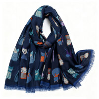 Écharpe musulmane en coton imprimé chat 180*90CM, motif animalier, châle tendance pour femme, hijab en viscose à séchage rapide pour la plage – Meilleures ventes
