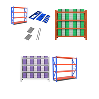 Étagère de rangement métallique à 4 niveaux de 100 500 kg, montants bleus et panneaux en acier rouge