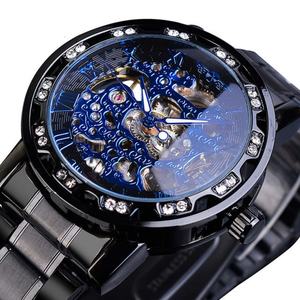 Manual Mechanical Wristwatch <b>WINNER</b> 614 With Diamond Dial and Steel Band Hollowed Out Bottom Men's Mechanical <b>Watch</b> - Product Image 4