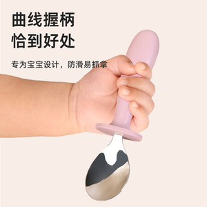 Fourchette et cuillère en acier inoxydable 304 pour enfants, avec poignées en silicone, ensemble de vaisselle pour l'alimentation des nourrissons, type conique, sans Bpa - Product Image 4