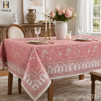 Nappe HuaLai 90x132 pouces en faux coton à imprimé floral champêtre, motif botanique rose poudré, pour table à manger, taille personnalisée