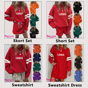 Dear-Lover Vente en Gros Personnalisé Logo OEM ODM POD Robe Mini Sweatshirt Femme Qualité Supérieure Vierge Style Universitaire Manches Contrastées Ceinturées - Product Image 2