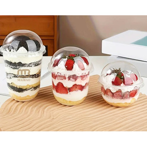 Gobelets en plastique personnalisés pour crème glacée, <span class=keywords><strong>yaourt</strong></span> aux fruits, smoothie, mini gobelets jetables pour desserts avec couvercle, gobelets en plastique transparent en forme de U pour parfait - Product Image 1
