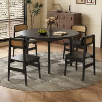 Table à manger extensible en bois massif de style moderne chinois du milieu du siècle, rétro français, noire, durable et écologique, meubles de salle à manger
