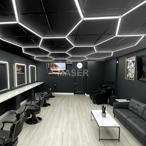 Dropshipping cửa hàng cắt tóc đèn trần 110 volt lục giác <span class=keywords><strong>LED</strong></span> ánh sáng tổ ong xe ô tô rửa chi tiết làm việc ánh sáng cho nhà để xe - Product Image 4