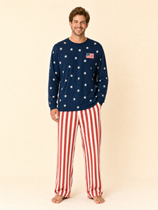 Pyjamas assortis pour la famille, à manches courtes, à motifs étoiles et rayures, pour la fête de l'Indépendance des États-Unis, 4 juillet, en polyester - Product Image 2