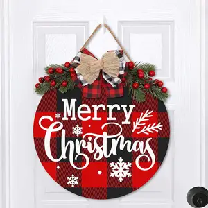农舍木制圣诞快乐标志前门户外圣诞装饰品悬挂欢迎标志