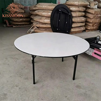 Table ronde pliable d'extérieur en PVC blanc avec structure métallique pour mariage, fête ou banquet