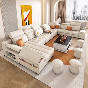Nuevo Sofá 2026 para Sala de Estar, Sofá de <span class=keywords><strong>Tela</strong></span> de Cuero Resistente a Arañazos de Gato, Combinación para Apartamentos Grandes, Sofá de Látex Moderno <span class=keywords><strong>y</strong></span> Sencillo, Completo - Product Image 1