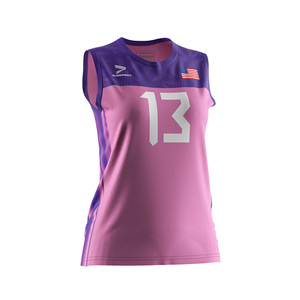 เสื้อวอลเลย์บอลแขนกุดสีชมพูสำหรับทีมหญิง พิมพ์ลายเฉพาะตัว เย็บตะเข็บเสริมความแข็งแรง - Product Image 5